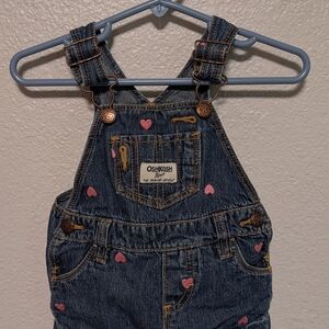 OshKosh B'gosh Kids Denim Overalls - Blue with Pink Hearts
